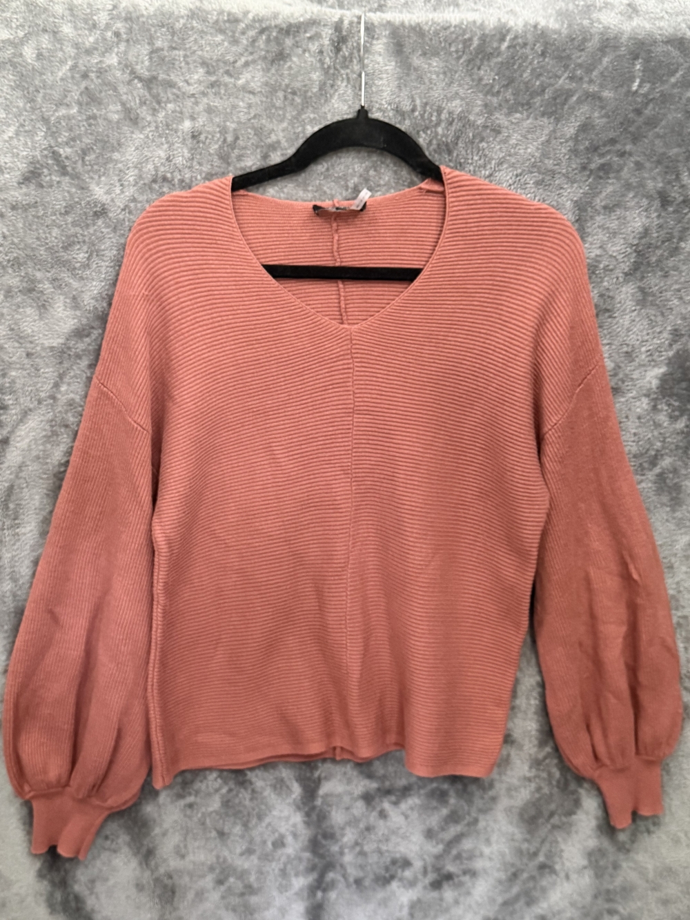 Women's Dusty Rose Ribbed Balloon-Sleeve Sweater
